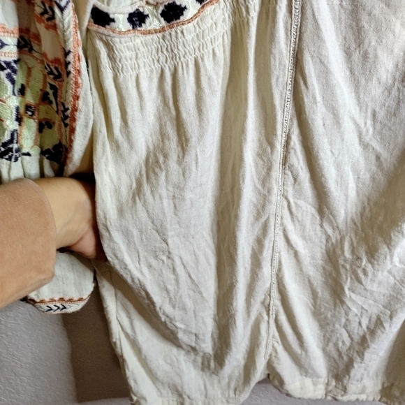 Free People All My Life Embroidered Bohemain deep v neck mini Dress sz L - Picture 5 of 10